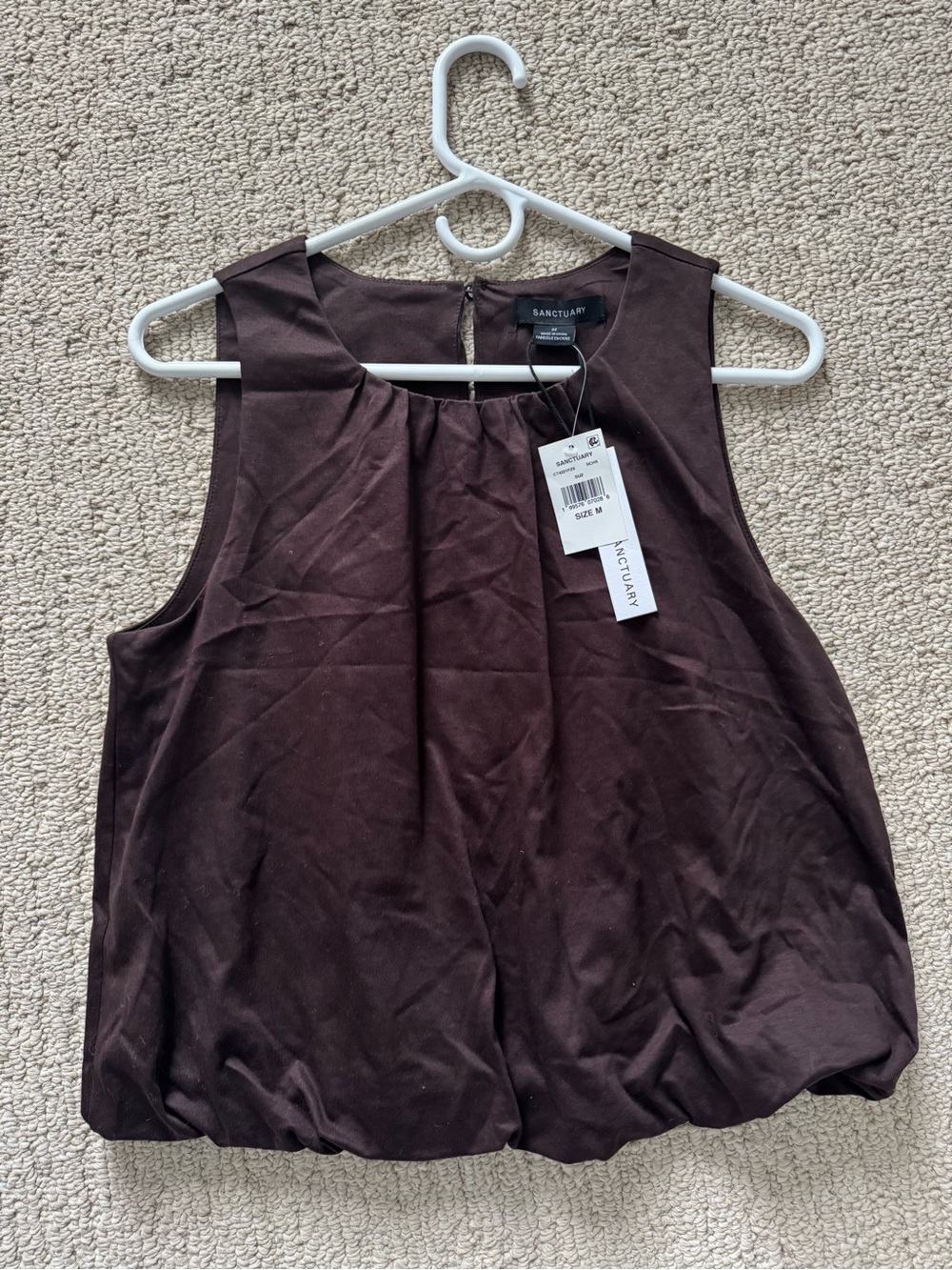 NWT! Sanctuary Women's size medium deep espresso brown sleeveless bubble-hem top